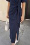 Women's Crew Neck Short Sleeve Side Tie Slit Dress
