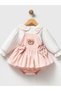 Baby Girl Teddy Bear Embroidered Bow Salopet Dress and Shirt Set - 5