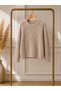 Straw Wave Patterned Crew Neck Beige Knitwear Sweater - 2