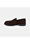 Women's Dark Brown Suede Leather Loafer with Tape Detail - 4