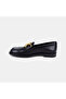 Women's Black Asymmetrical Leather Loafer with Gold Buckle - 3