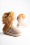 Women's Beige Suede Fur Detailed 5cm Thick Sole Winter Casual Boots - 7