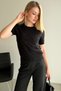 Crew Neck Glittery Soft Textured Blouse - 4