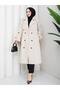 Women's Oversize Button Belt and Slit Detail Pelerine Detail Mid-Length Trench Coat - 8