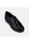 Women's Black Leather Loafer with Lace-Up Detail and Thick Toothed Sole - 7