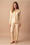 Women's Long Sleeve Front Buttoned Reported Interlock Chick Ecru Pajama Set C4T2N48 - 3