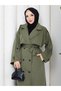 Women's Oversize Button Belt and Slit Detail Pelerine Detail Mid-Length Trench Coat - 3