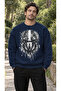 Men's Uturistik Robot Helmet Printed Crew Neck Casual Regular Fit Sweatshirt