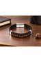 Caldoro Rustweave Black Leather Men's Bracelet - Red Brown Weave Detail - 2