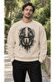 Men's Uturistik Robot Helmet Printed Crew Neck Casual Regular Fit Sweatshirt