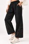 Women's Black Embroidered Washed Linen Wide-Leg Trousers - 3