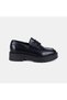 Women's Black Leather Loafer with Lace-Up Detail and Thick Toothed Sole - 2