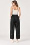 Women's Black Embroidered Washed Linen Wide-Leg Trousers - 4