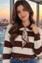 Women's Striped Knitwear Sweater Polo Collar Scarf Detailed Long Sleeve Knit Sweater