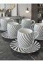 Black and White Spiral Patterned Gold Gilded Turkish Coffee Cup Set for 6 People