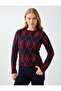 Burgundy Baklava Patterned Crew Neck Knit Sweater - 4