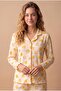 Women's Long Sleeve Front Buttoned Reported Interlock Chick Ecru Pajama Set C4T2N48 - 2
