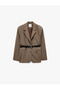 Belted Detailed Pocketed Wide Collar Buttoned Blazer Jacket