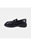 Women's Black Classic Leather Loafer with Thick Toothed Sole - 3
