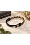 Falmero Giltbraid Black Gold Tone Leather Men's Bracelet - Black Open Clasp - 3