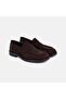 Women's Dark Brown Suede Leather Loafer with Tape Detail