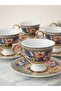 Baroque Mosaic Floral Patterned Footed Gold Gilded 6-Person Turkish Coffee Cup Set