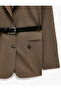 Belted Detailed Pocketed Wide Collar Buttoned Blazer Jacket - 3