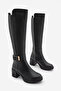 Women's Round Toe Metal Accessory Detailed Thick Heeled Boots Virena Black - 5