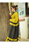 Mustard Yellow Lilan Cotton Saree with Black Sleeveless Blouse - KTS9918 | Mustard Yellow & Black - 3