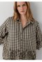 Embroidered Detail Checkered Loose Fit Women's Shirt.