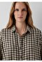 Embroidered Detail Checkered Loose Fit Women's Shirt. - 4