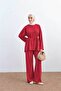 Women's Crew Neck Waist Tie Set Red