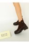 1405 Eren Shoes&Bag Genuine Leather Nubuck Serrated Non-Slip Sole Thick Heeled Zippered Women's Daily Comfortable Boots Real Leather Nubuck Brown