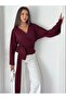 Women's Double Breasted V-Neck Belted Waist Tie Bat Sleeve Loose Long Sleeve Blouse - 4