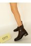 1407 Eren Shoes&Bag Genuine Leather Buckle Detailed Zippered Thick Heeled Daily Comfortable Stylish Women's Boots Real Leather Brown