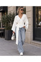 Women's Double Breasted V-Neck Belted Waist Tie Bat Sleeve Loose Long Sleeve Blouse