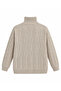 Women's Stone Embellished Hair Braid Patterned Turtleneck Knitwear Sweater Beige - 2
