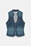 Halter yaka dikiş detaylı denim top - 5