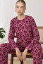 Women's Striped Regular Fit Lilac Pajama Set 4764 - 4