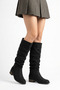 Homles bellows round toe heel detailed women's boot black suede