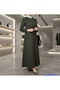 Women's Hijab Zippered Belted Long Dress, Ferace – Khaki