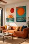 Natural Wood Framed 2-Piece Sea and Sun Wall Decor Decorative Painting Set for Living Room Living Bedroom Kitchen Entrance