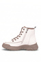 26Blg310-3 Women's Genuine Leather Zippered Flat Boots Beige - 3