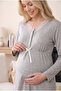Gray Lace Detailed Long Sleeve 3-Piece Maternity Pajama Set with Dressing Gown Viscose - 3