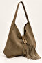 Women's Genuine Suede Leather Large Size Shoulder Bag with Tassel Detail, Large Volume Stylish Bag Elt1009 - 2