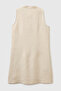 Women's Stone 100% Linen Front Buttoned A-Line Short Dress with Side Pockets - 2
