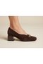 Genuine Leather Suede Stilletto Block Heeled Women's Shoes