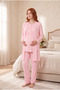 Pink Ruffle Lace Detailed Long Sleeve 3-Piece Maternity Pajama Set with Dressing Gown Viscose - 2
