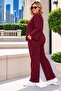 Women's Plus Size Crystal Fabric Two-Piece Set – Long Sleeve Blouse and Wide Leg Pants - 2