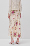 Women's Cream 100% Viscose Elastic Waist Floral Printed Midi Skirt - 2